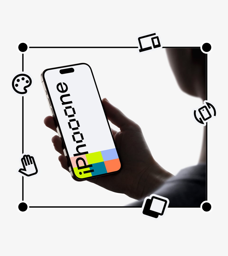 Editor de mockups personalizando cores dos dispositivos, posições, sombras e efeitos de iluminação para criar novas cenas