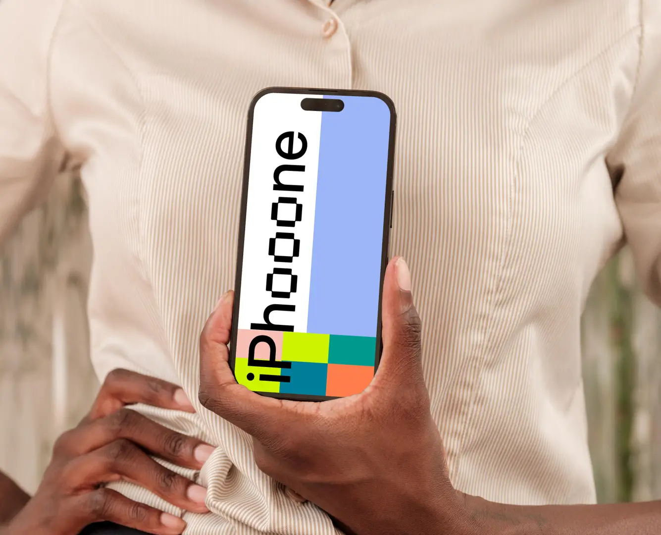 iPhone 16 Mockup held by woman