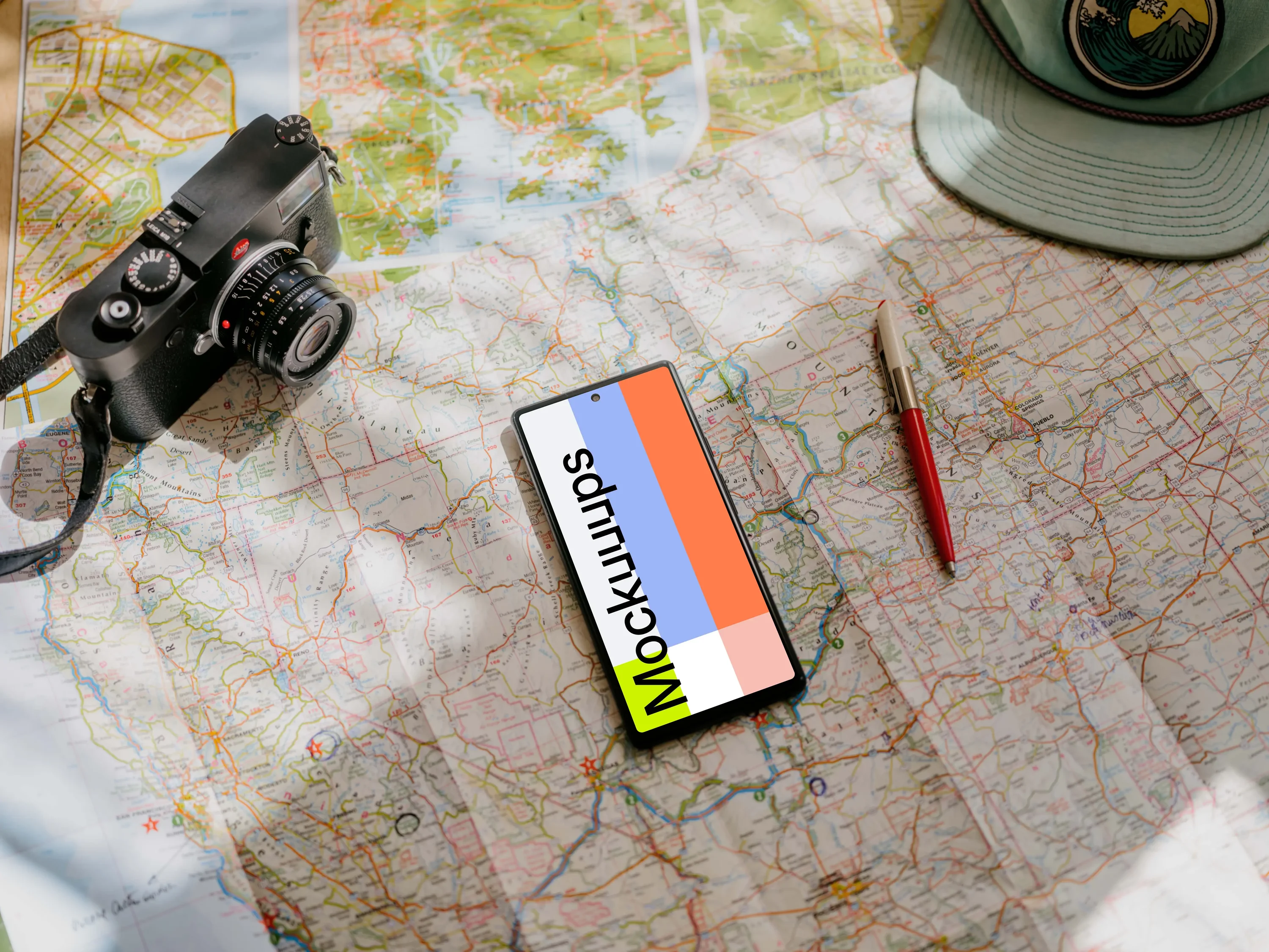 Google Pixel 6 mockup on a map - Mockuuups Studio