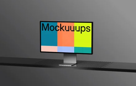 Apple Studio Display mockup on a sleek black desk