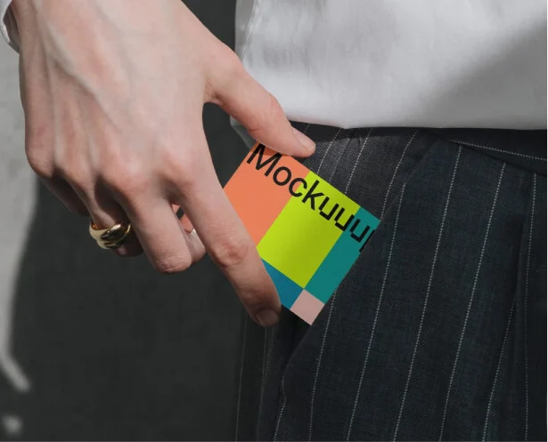 Business card mockup on surface with brand identity design from Sketch