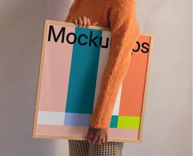 Square poster mockup in frame with graphic design from Sketch
